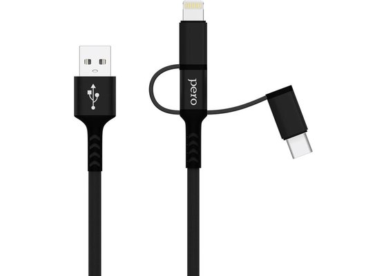 Кабель PERO DC-06 2А 2м универсальный 3 в 1 (Lightning/micro USB/Type-C) черный